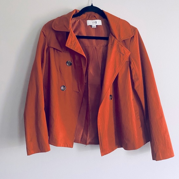 Forever 21 Women's Orange Fall Button Up Light Jacket Coat with Hood Size 4 - Picture 2 of 8